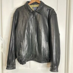 Vintage Nautica Leather Jacket Men’s 46 Quilted Bomber Black Quilted 90s